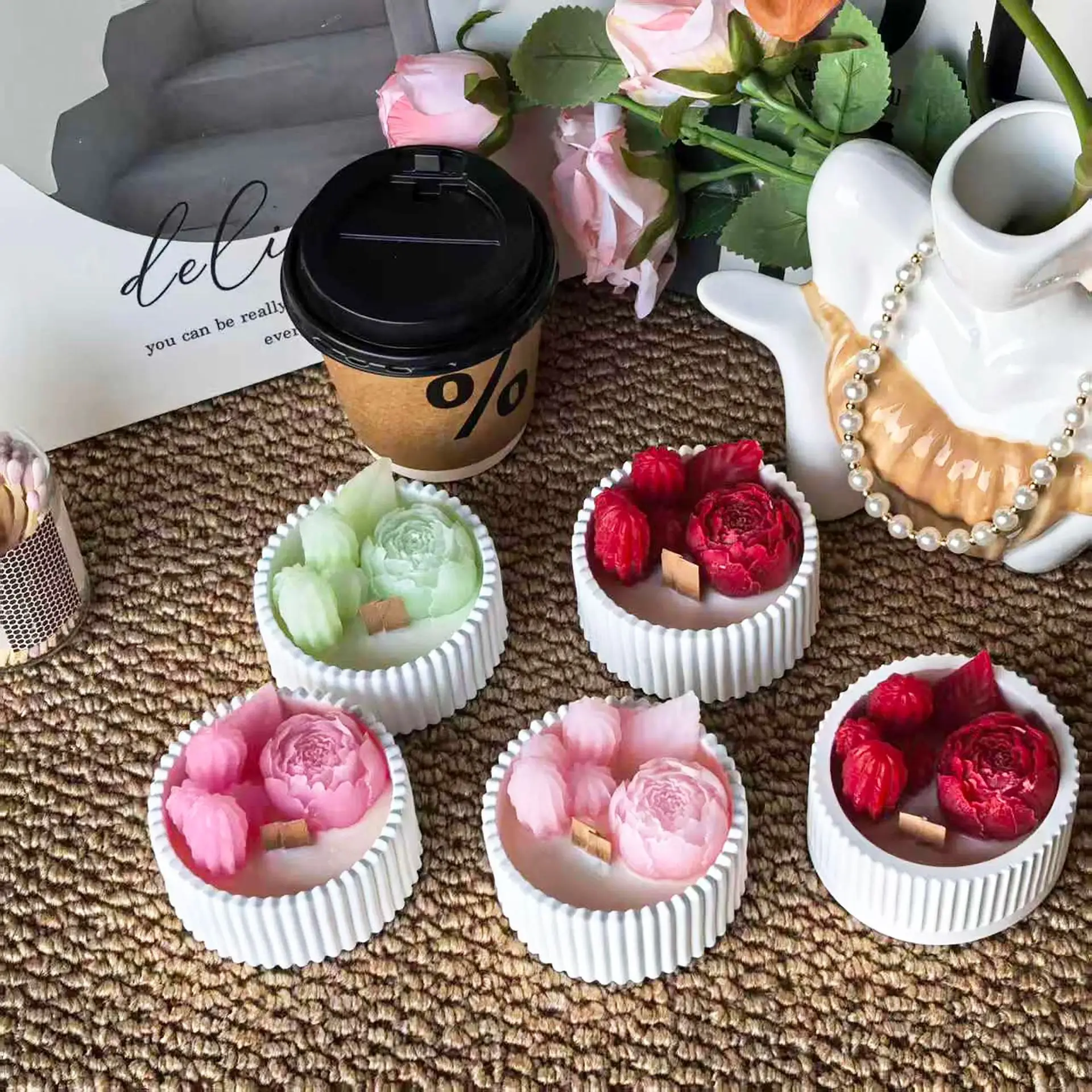 Paraffin Wax - 2pcs Floral Rose Cup Scented Candle,