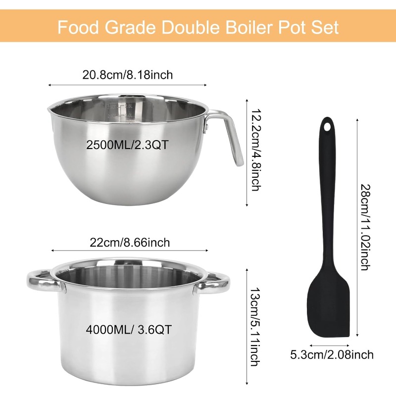 3Pcs Double Boiler Pot Set Sta - Candle Wax Scale 评论和价格
