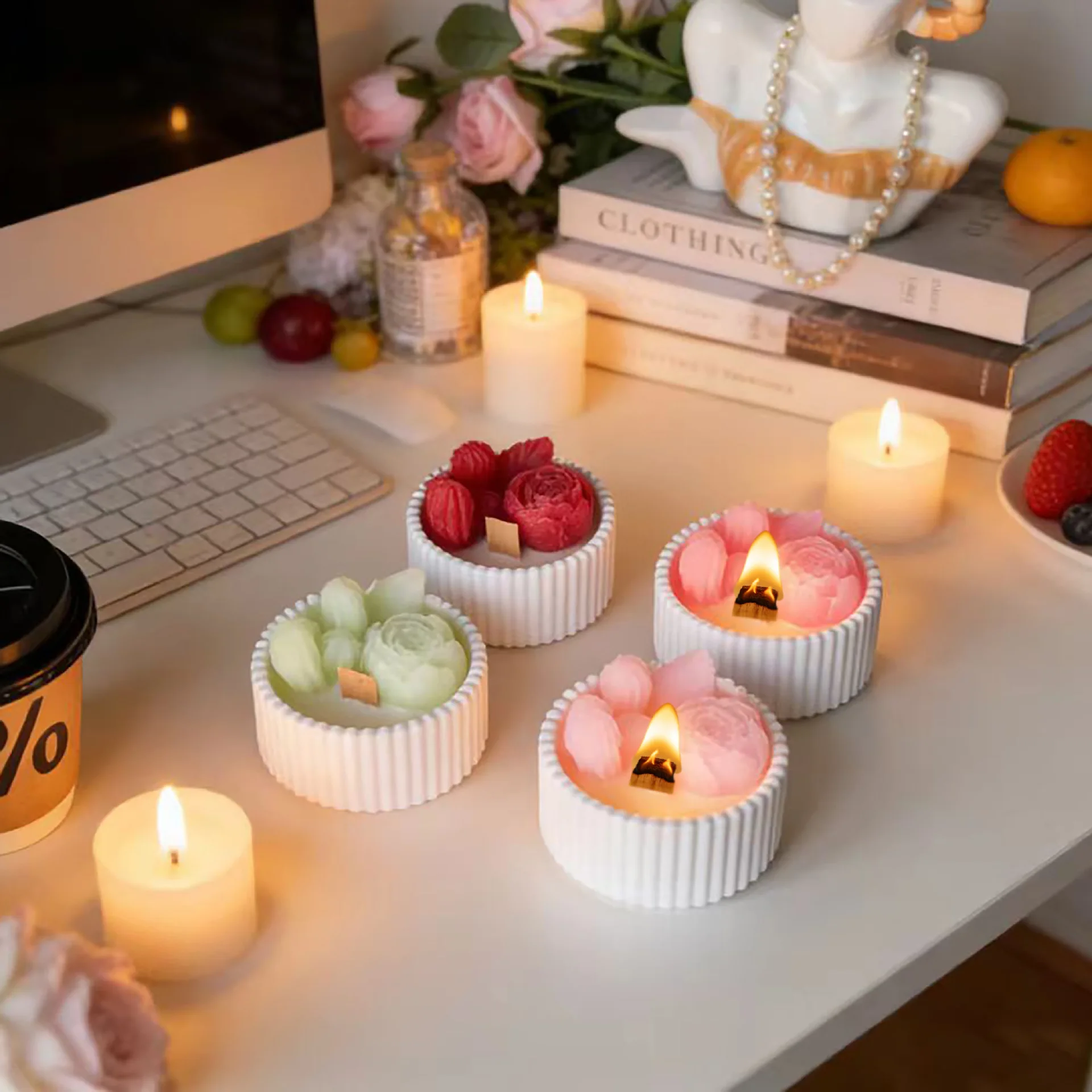 2pcs Floral Rose Cup Scented C - Paraffin Wax 评论和价格