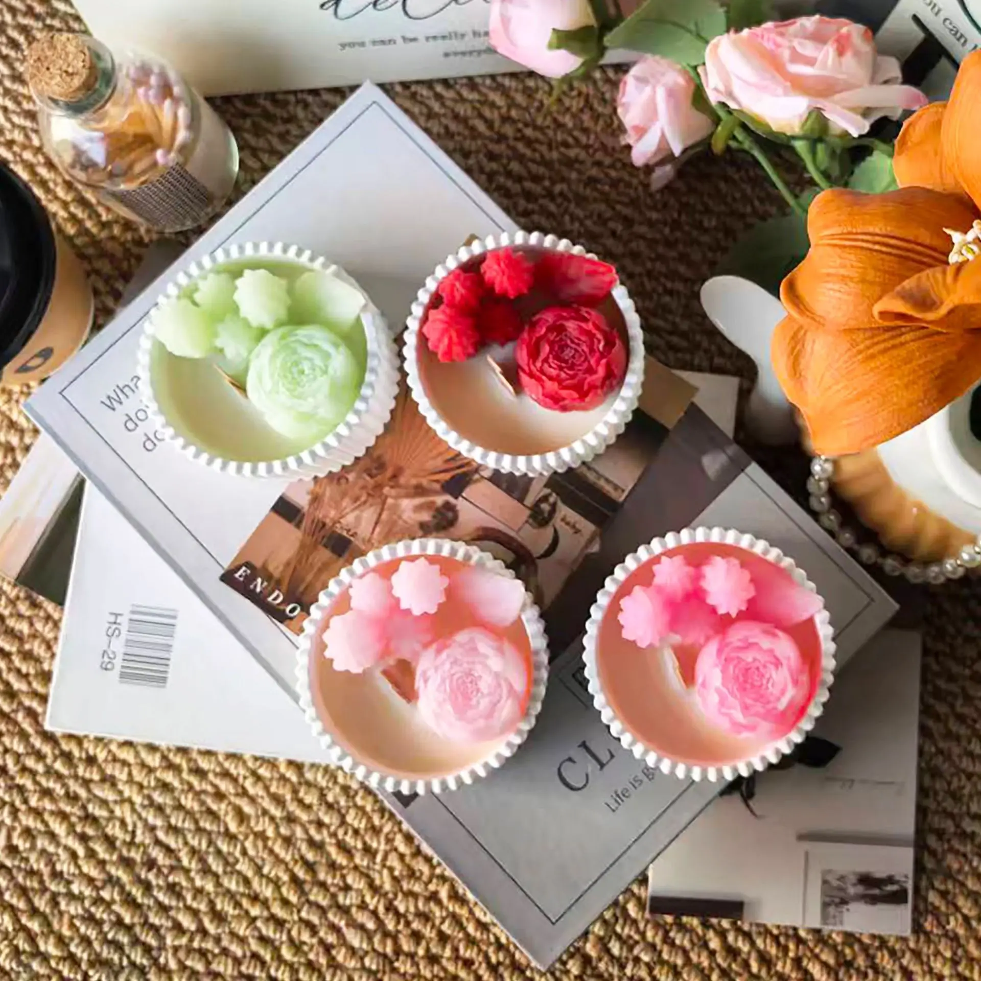 2pcs Floral Rose Cup Scented C - Paraffin Wax 评论和价格
