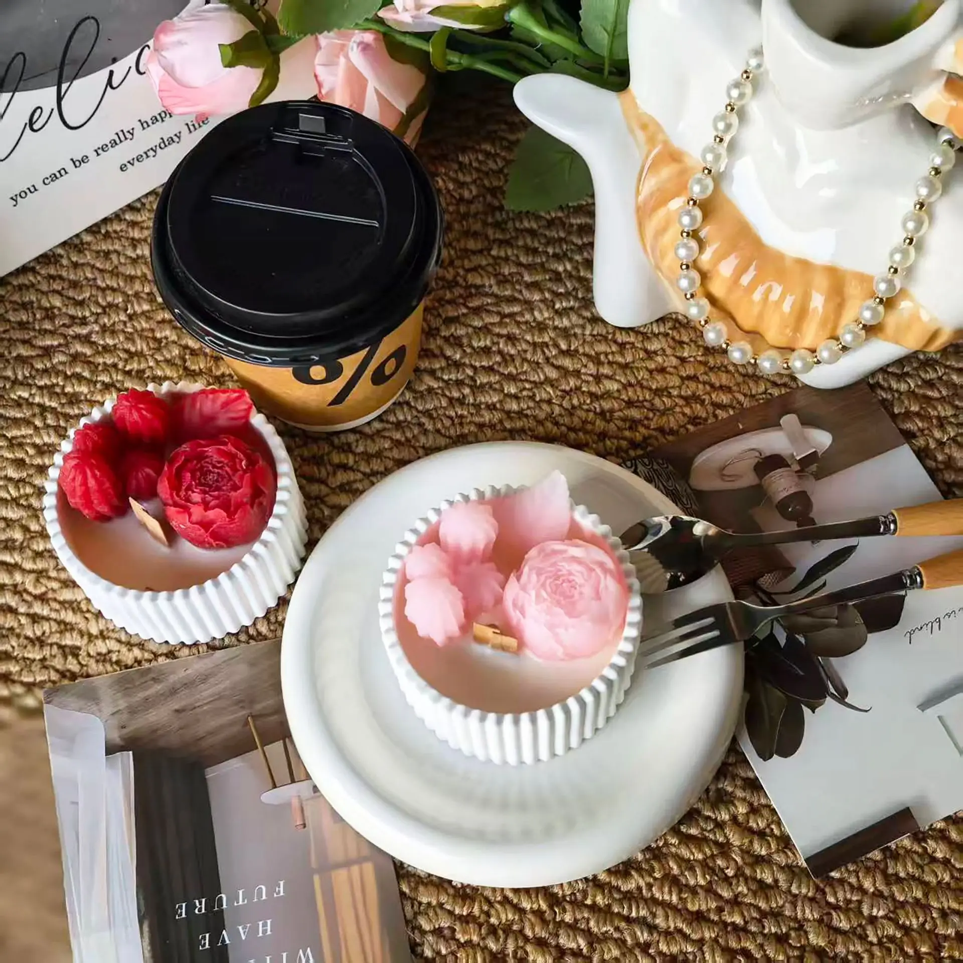 2pcs Floral Rose Cup Scented C - Paraffin Wax 评论和价格