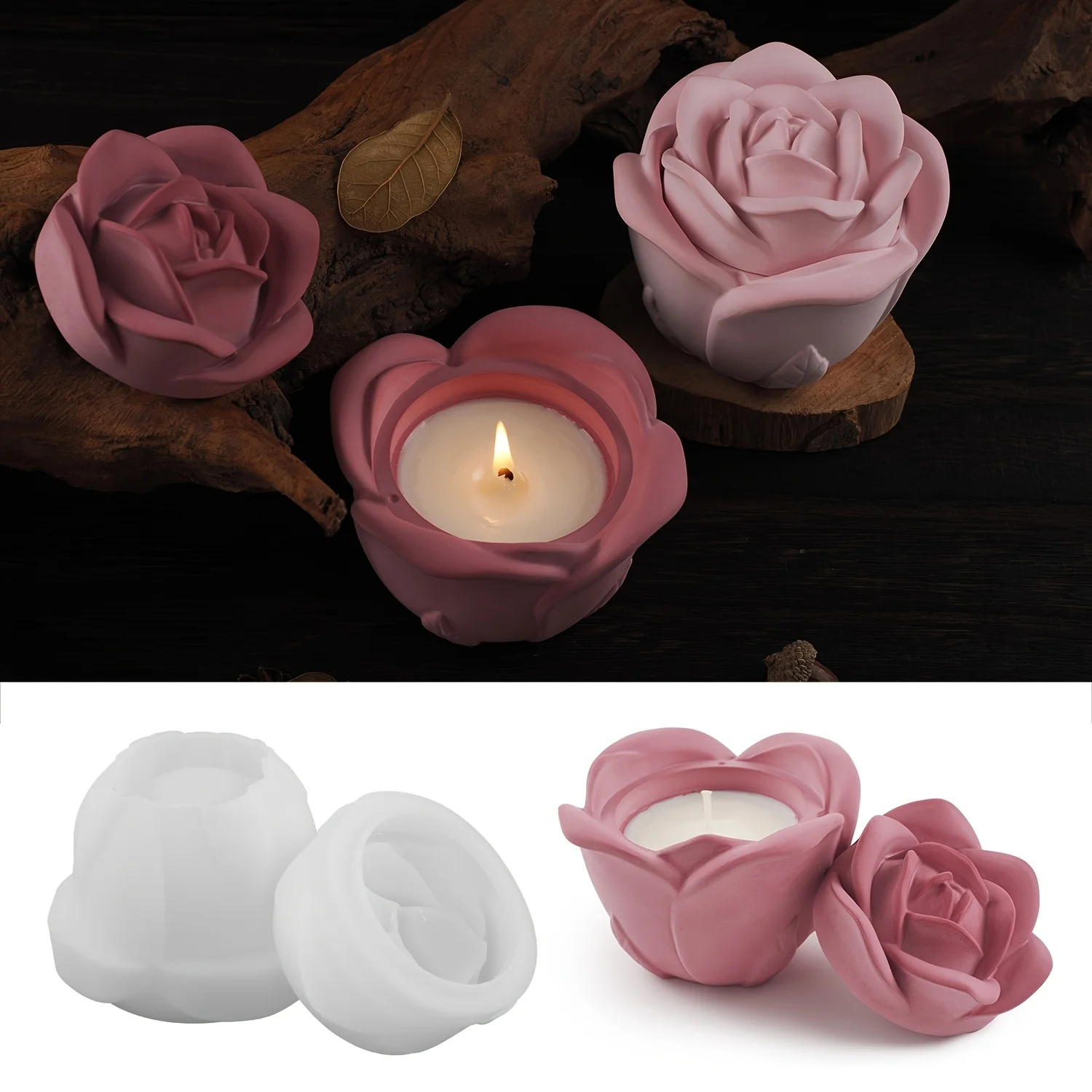 2-Piece Set Rose Shaped Silico - Candle Molds 评论和价格
